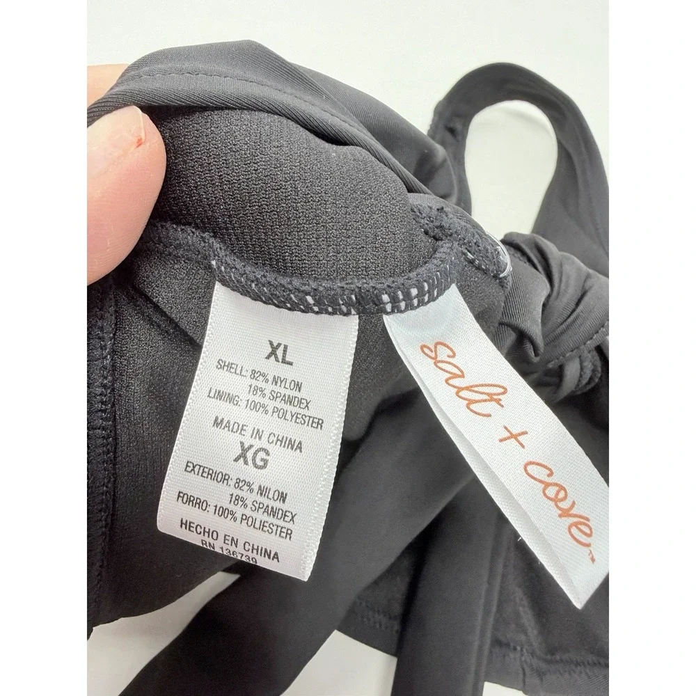Salt + Cove Juniors Size XL Center-Ruched V-Neck Bikini Swim Top in Black 2499